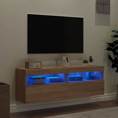 vidaXL TV-Wandschränke mit LED-Leuchten 2 Stk. Sonoma-Eiche 60x30x40cm