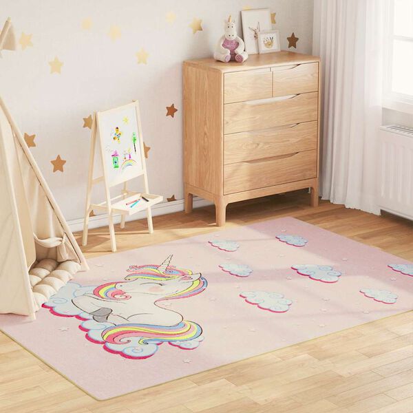 vidaXL Kinderteppich Rosa 160x230 cm Einhorn Waschbar