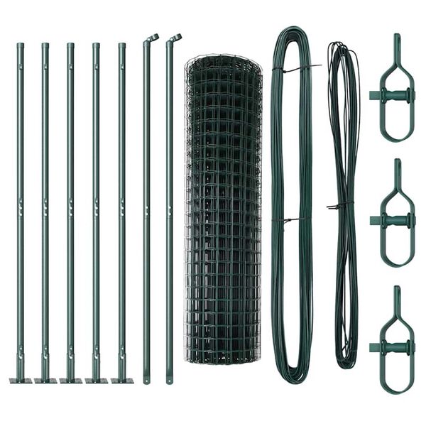 vidaXL Zaun mit Pfosten Gr&uuml;n 0,8 x 10 m Stahl und PVC