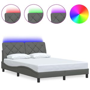 vidaXL Bettgestell mit LED ohne Matratze Dunkelgrau 140x200 cm Stoff