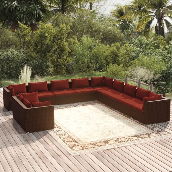 vidaXL 11-tlg. Garten-Lounge-Set mit Kissen Braun Poly Rattan
