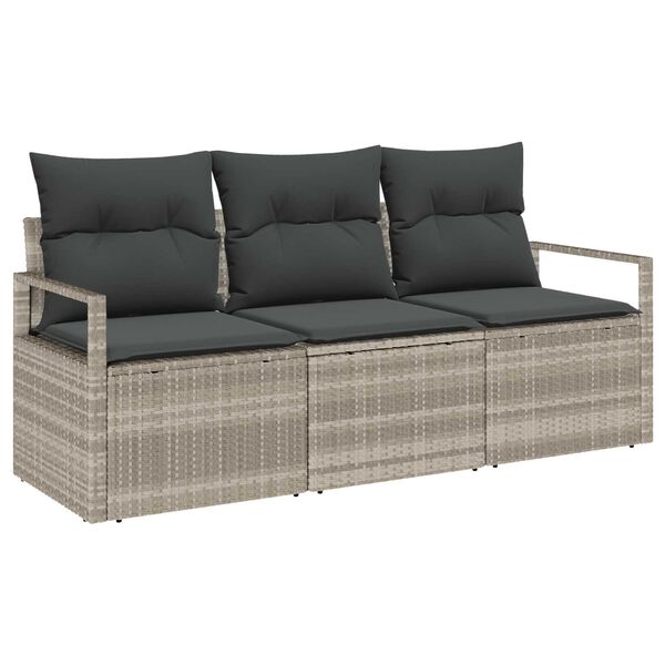 vidaXL Garten-Sofa-Set mit Kissen mit Speicher 3 pcs Hellgrau