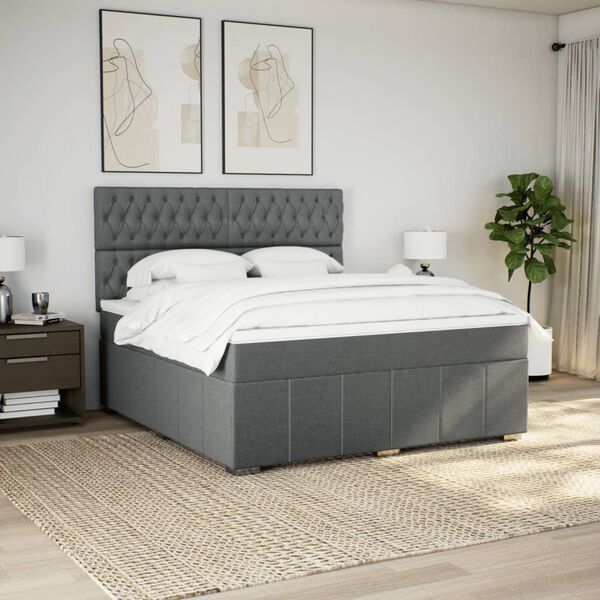 vidaXL Boxspringbett mit Matratze Dunkelgrau 180x200 cm Stoff