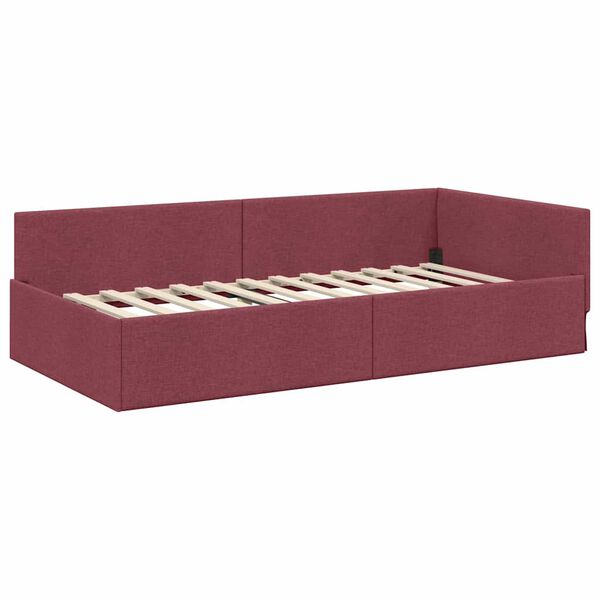 vidaXL Eckbettgestell mit Kopfteil Weinrot 90 cm x 200 cm Samt