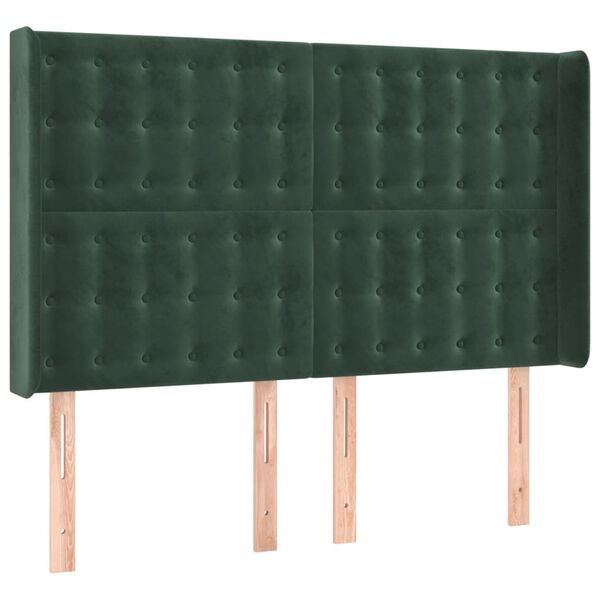 vidaXL Kopfteil mit Ohren Dunkelgr&uuml;n 147x16x118/128 cm Samt