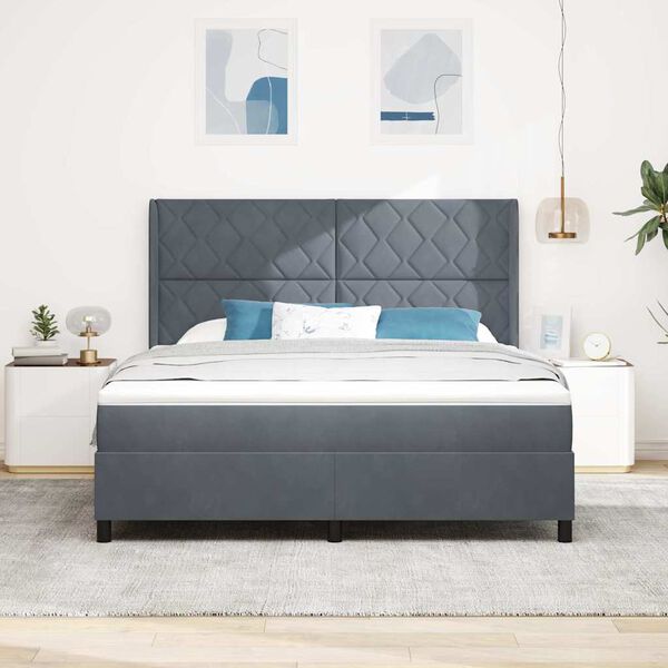 vidaXL Boxspringbett mit Matratze Dunkelgrau 180 x 200 cm Samt