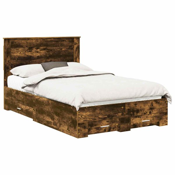 vidaXL Bettrahmen Ger&auml;ucherte Eiche 135 x 190 cm Holzwerkstoff