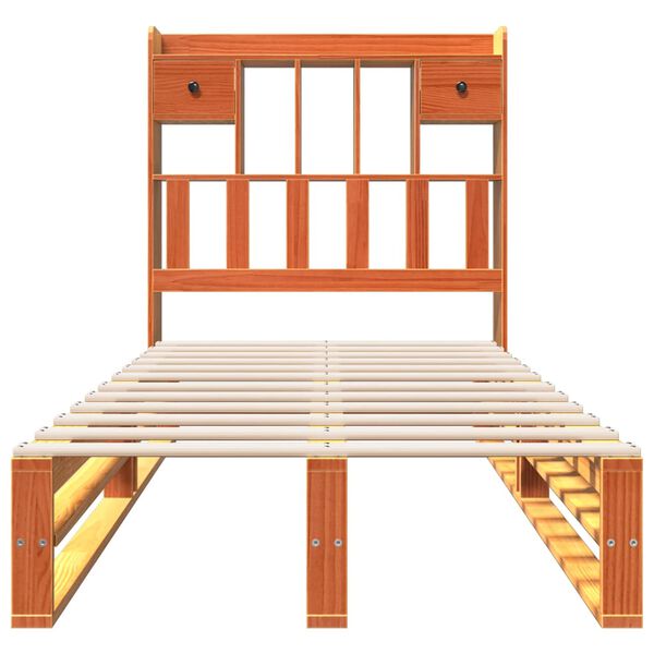 vidaXL Massivholzbett mit Regal ohne Matratze Wachsbraun 100x200 cm