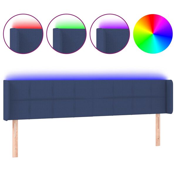 vidaXL LED Kopfteil Blau 163x16x78/88 cm Stoff