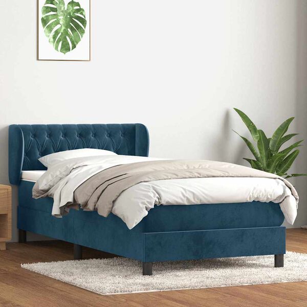 vidaXL Boxspringbett mit Matratze Dunkelblau 80x220 cm Samt
