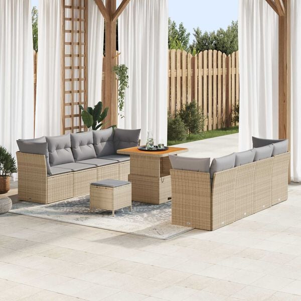vidaXL Gartensofa-set 11 pcs Beige Poly-Rattan