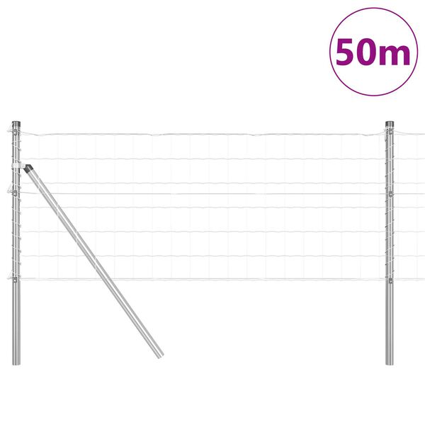 vidaXL Zaun mit Pfosten Silber 0,4 x 50 m Stahl und PVC