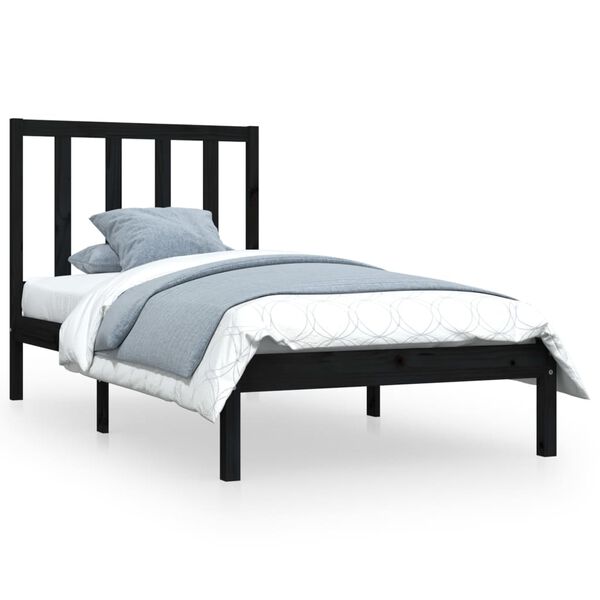 vidaXL Massivholzbett Schwarz Kiefer 75x190 cm