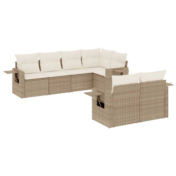 vidaXL 7-tlg. Garten-Sofagarnitur mit Kissen Beige Poly Rattan
