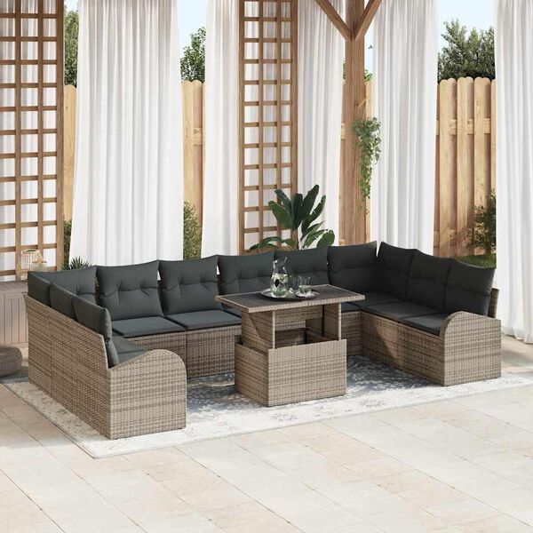vidaXL Gartensofa-set mit Kissen mit Speicher 11 pcs Grau Poly Rattan