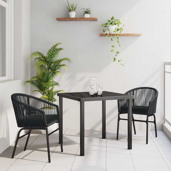 vidaXL Garten Essgruppe 3 pcs Schwarz Pulverbeschichteter Stahl