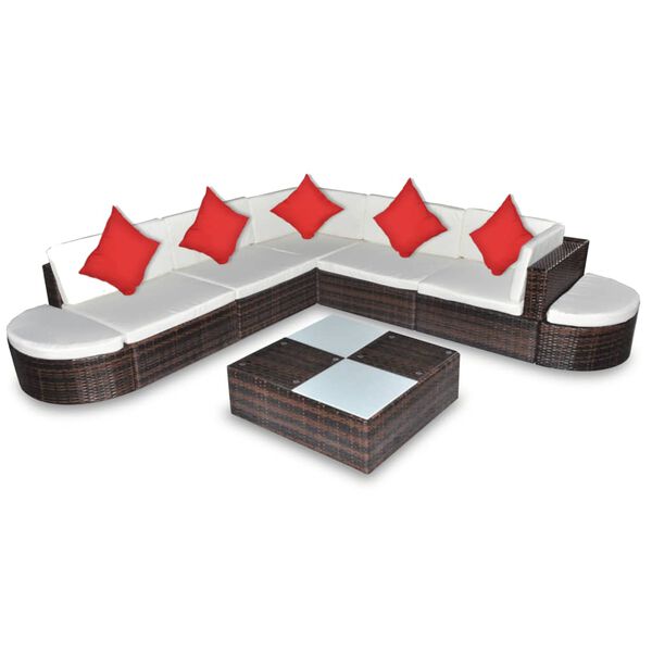 vidaXL 8-tlg. Garten-Lounge-Set mit Kissen Poly Rattan Braun