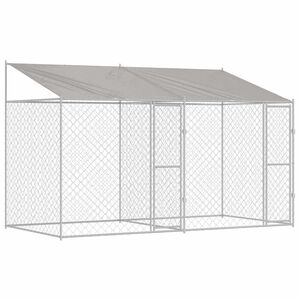 vidaXL Hundek&auml;fig mit Dach Silber 400 x 200 x 258 cm Stahl und PE
