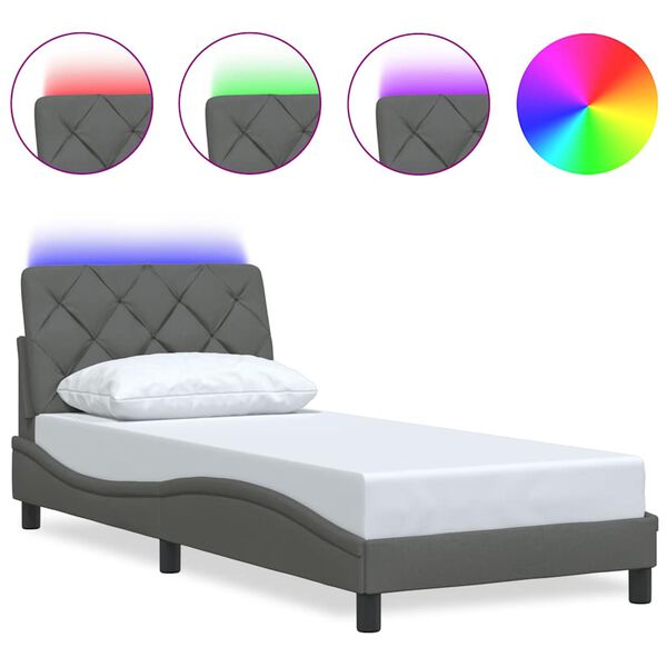 vidaXL Bettgestell mit LED ohne Matratze Dunkelgrau 90x200 cm Stoff