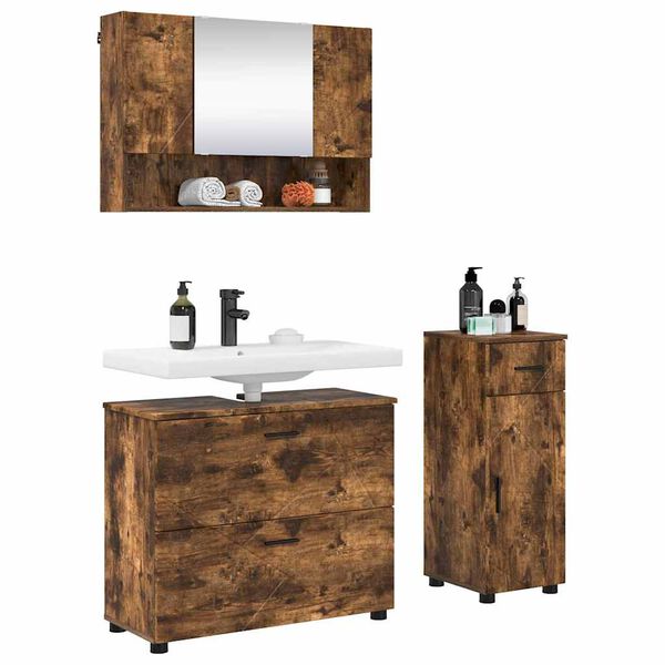 vidaXL Badezimmerm&ouml;bel-Set mit Schubladen 3 pcs Ger&auml;ucherte Eiche