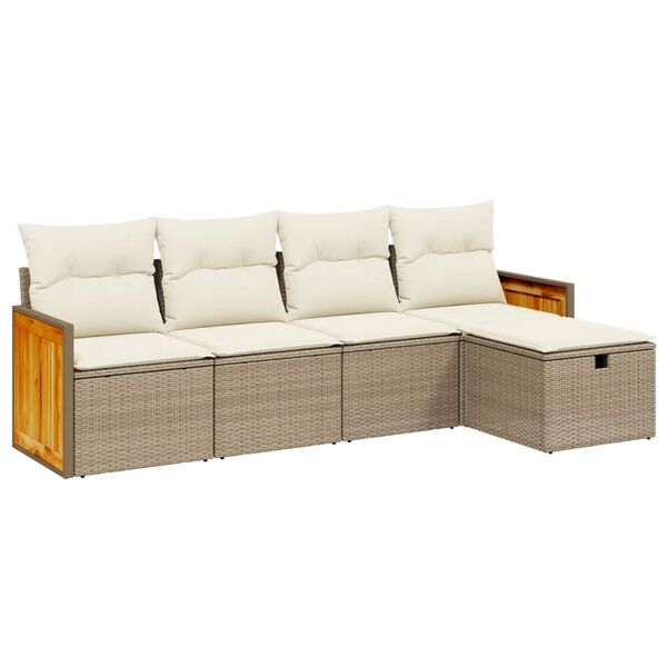 vidaXL 5-tlg. Garten-Sofagarnitur mit Kissen Beige Poly Rattan