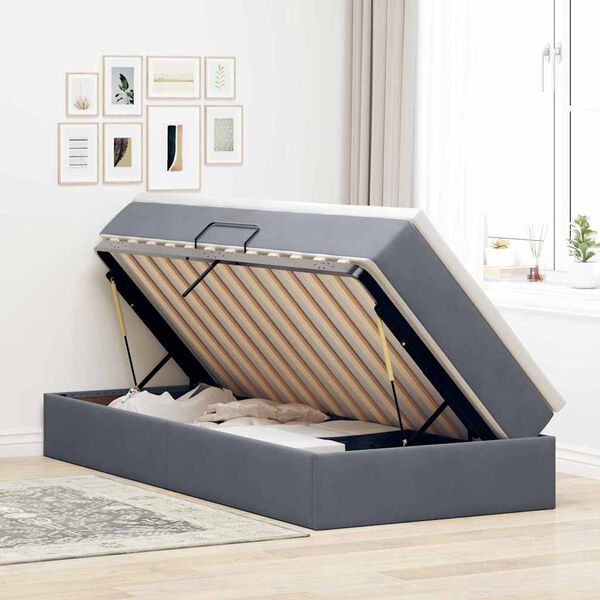 vidaXL Aufbewahrungsbett mit Matratze Dunkelgrau 90 x 200 cm Samt