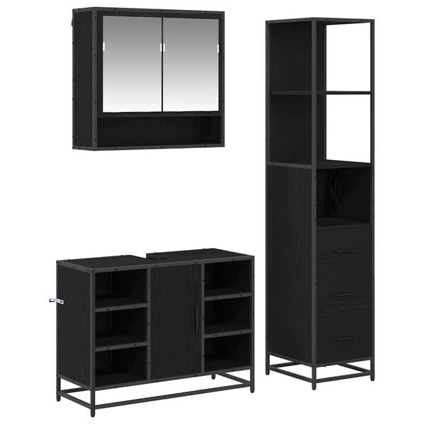 vidaXL Badezimmerm&ouml;bel-Set 3 pcs Schwarz Eichen-Optik Holzwerkstoff