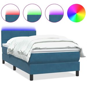 vidaXL Boxspringbett mit Matratze & LED Dunkelblau 80x220 cm Samt
