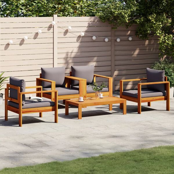 vidaXL 5-tlg. Garten-Sofagarnitur mit Kissen Massivholz Akazie