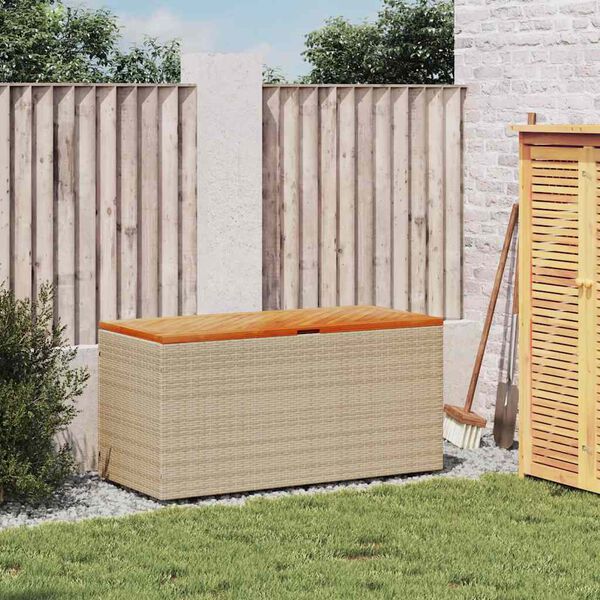 vidaXL Gartentruhe Beige 110x50x54 cm Poly Rattan Akazienholz