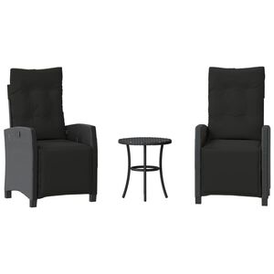 vidaXL 3-tlg. Bistro-Set mit Kissen Schwarz Poly Rattan