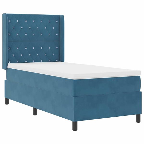 vidaXL Boxspringbett mit Matratze mit LED Blau 90 x 190 cm Samt