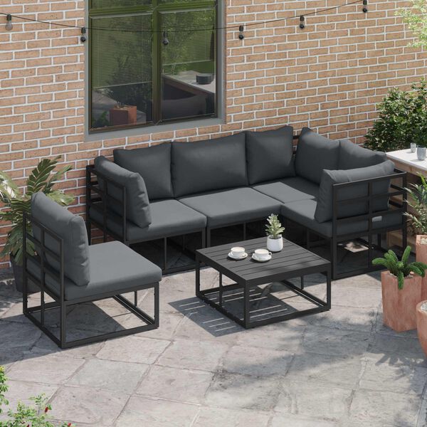 vidaXL Gartensofa-set mit Kissen 6 pcs Schwarz Aluminium