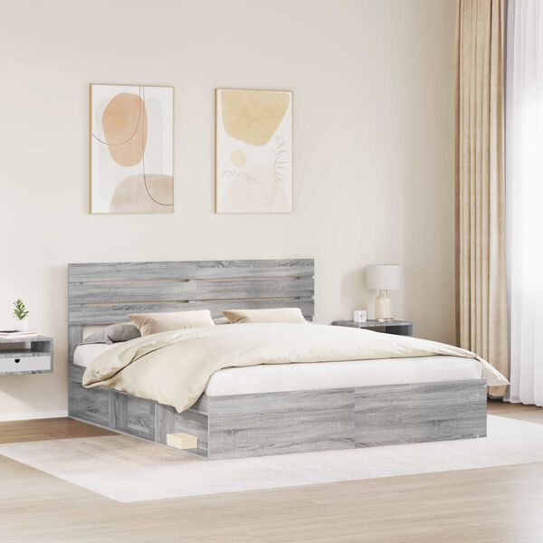vidaXL Bettrahmen Graues Sonoma 180 x 200 cm Massives Kiefernholz