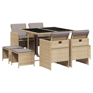 vidaXL 9-tlg. Garten-Essgruppe mit Kissen Beigemischung Poly Rattan