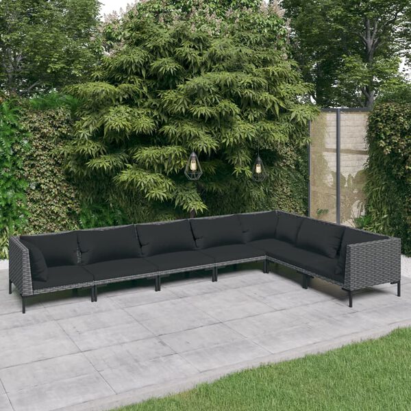 vidaXL 7-tlg. Garten-Lounge-Set mit Kissen Poly Rattan Dunkelgrau