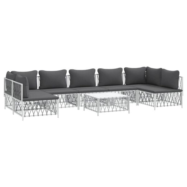 vidaXL 8-tlg. Garten-Lounge-Set mit Kissen Wei&szlig; Stahl
