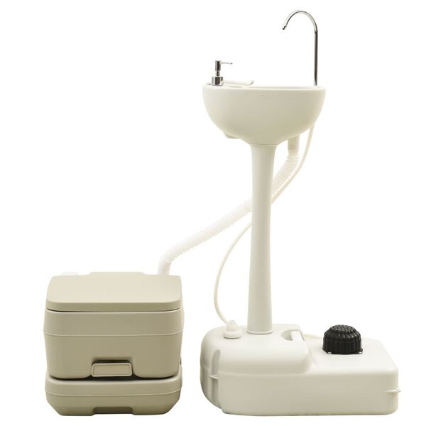 vidaXL Campingtoilette 10+10L und Handwaschbecken 20L Set Tragbar Grau