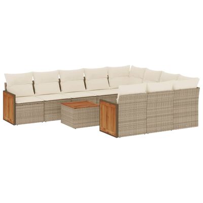 vidaXL 11-tlg. Garten-Sofagarnitur mit Kissen Beige Poly Rattan