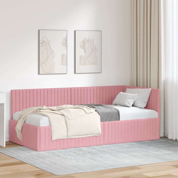 vidaXL Eckbettgestell mit Kopfteil Rosa 90 cm x 200 cm Samt