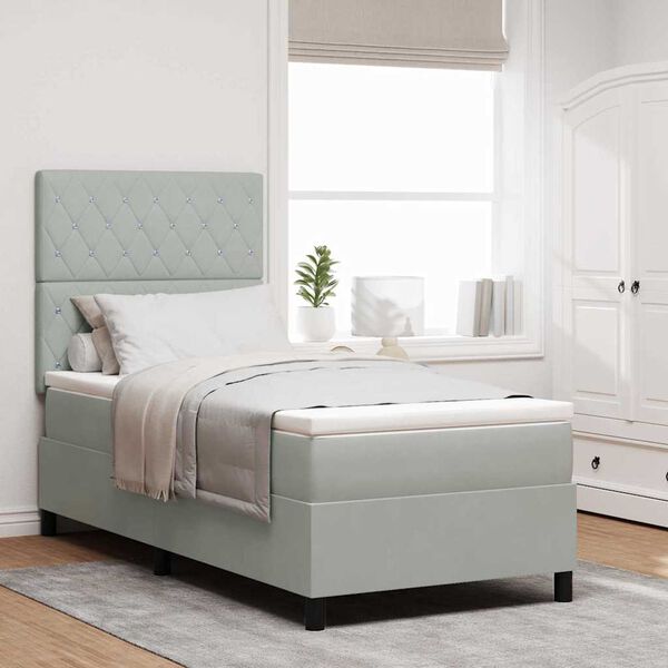 vidaXL LED Boxspringbett mit Matratze Hellgrau 100 x 200 cm Stoff