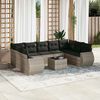 vidaXL 10-tlg. Garten-Sofagarnitur mit Kissen Hellgrau Poly Rattan