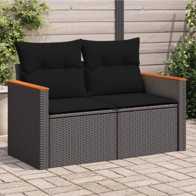 vidaXL Gartensofa 2-Sitzer mit Kissen Grau Poly Rattan