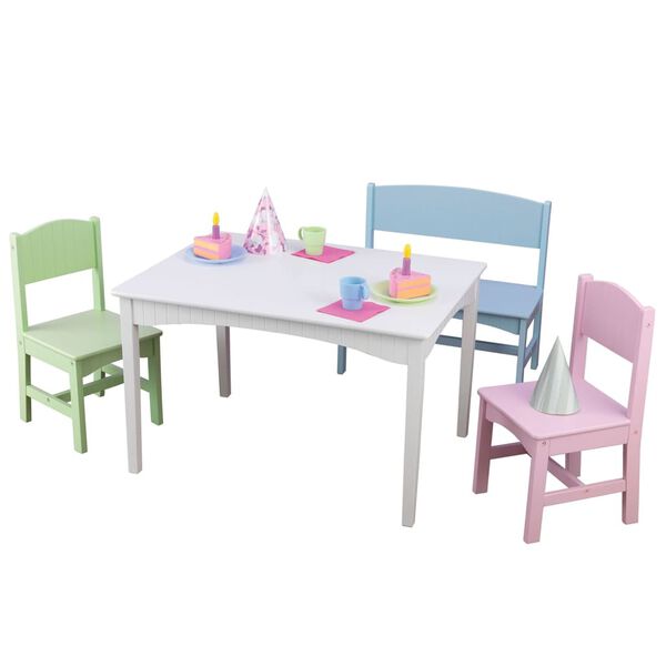 KidKraft Kindertisch-Set mit St&uuml;hlen und Bank Nantucket Pastellfarben