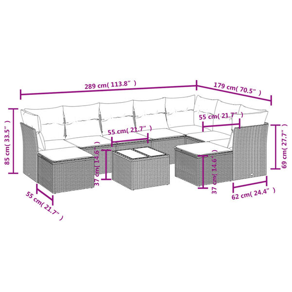 vidaXL 10-tlg. Garten-Sofagarnitur mit Kissen Beige Poly Rattan