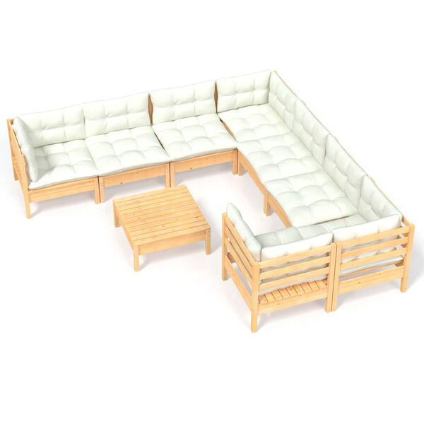 vidaXL 9-tlg. Garten-Lounge-Set mit Creme Kissen Kiefernholz