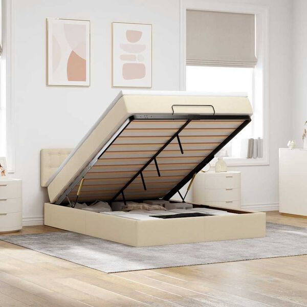 vidaXL Ottoman-Bett mit Matratze Creme 140x200 cm Stoff