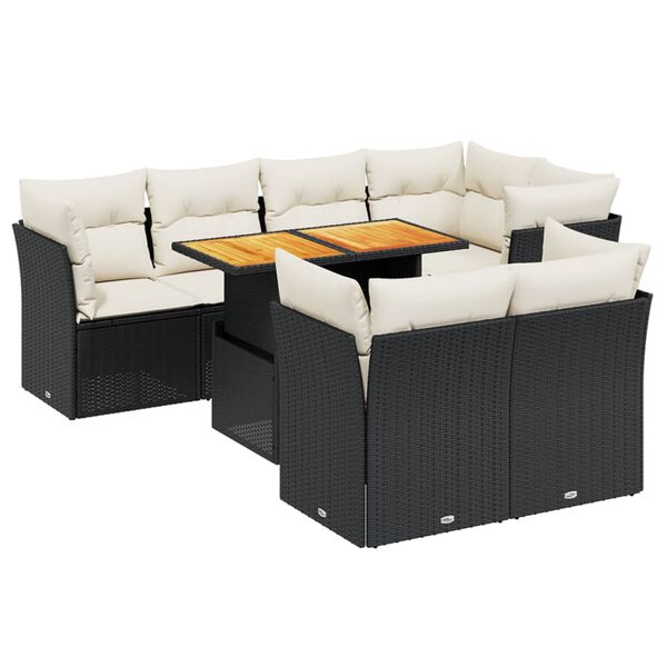 vidaXL 8-tlg. Garten-Sofagarnitur mit Kissen Schwarz Poly Rattan