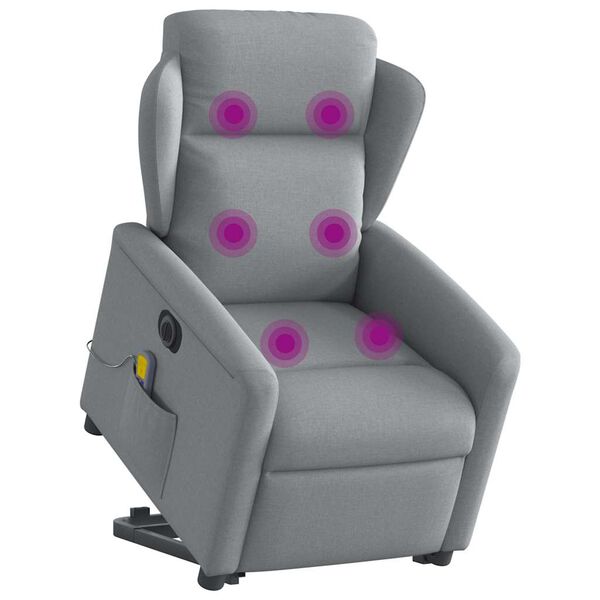 vidaXL Elektrischer Massagesessel mit Aufstehhilfe Hellgrau Stoff