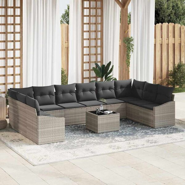 vidaXL Sofa Set mit Kissen 11 pcs Hellgrau Poly Rattan
